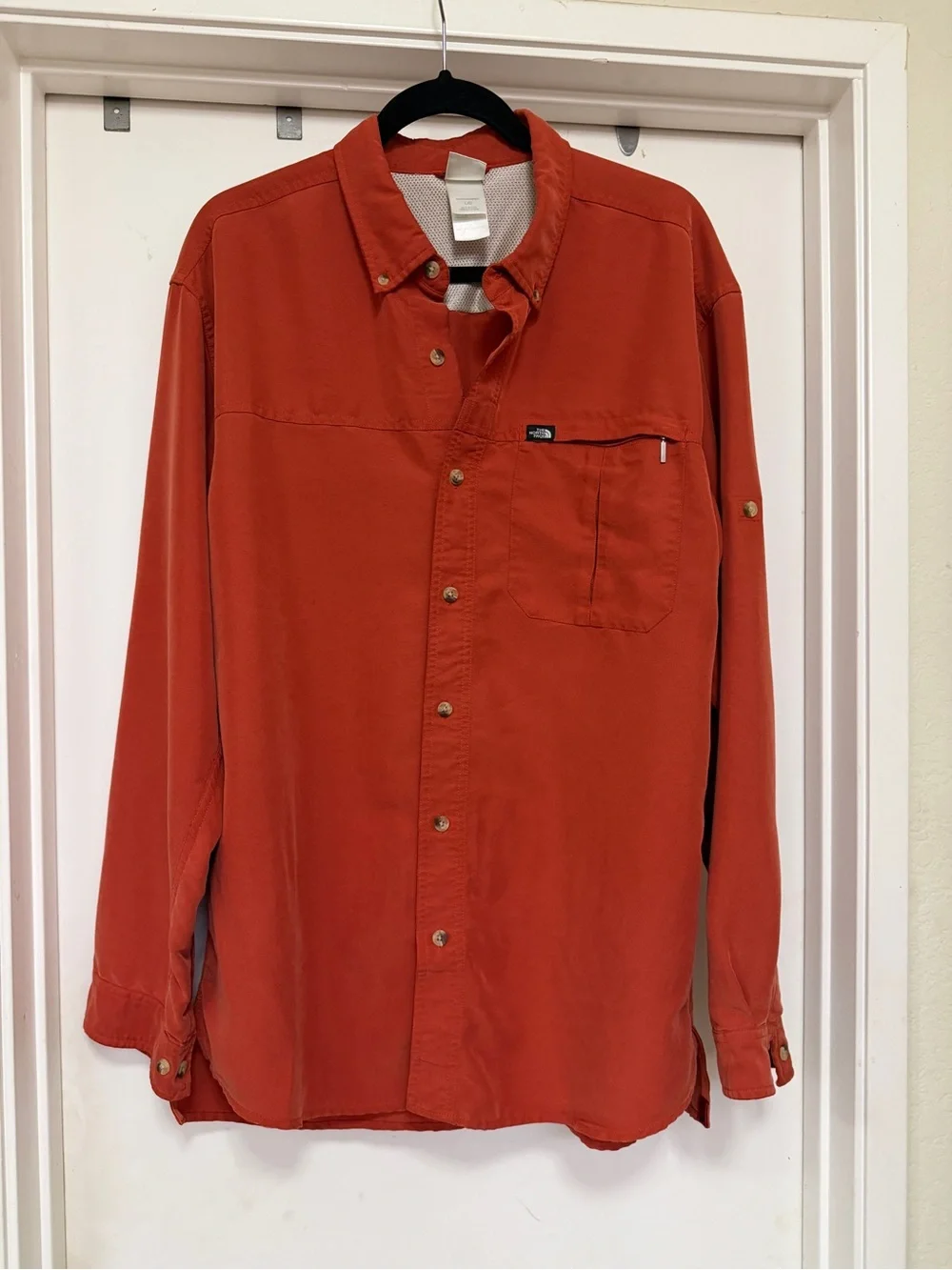 The North Face long sleeve, button-up, rust/orange - size L